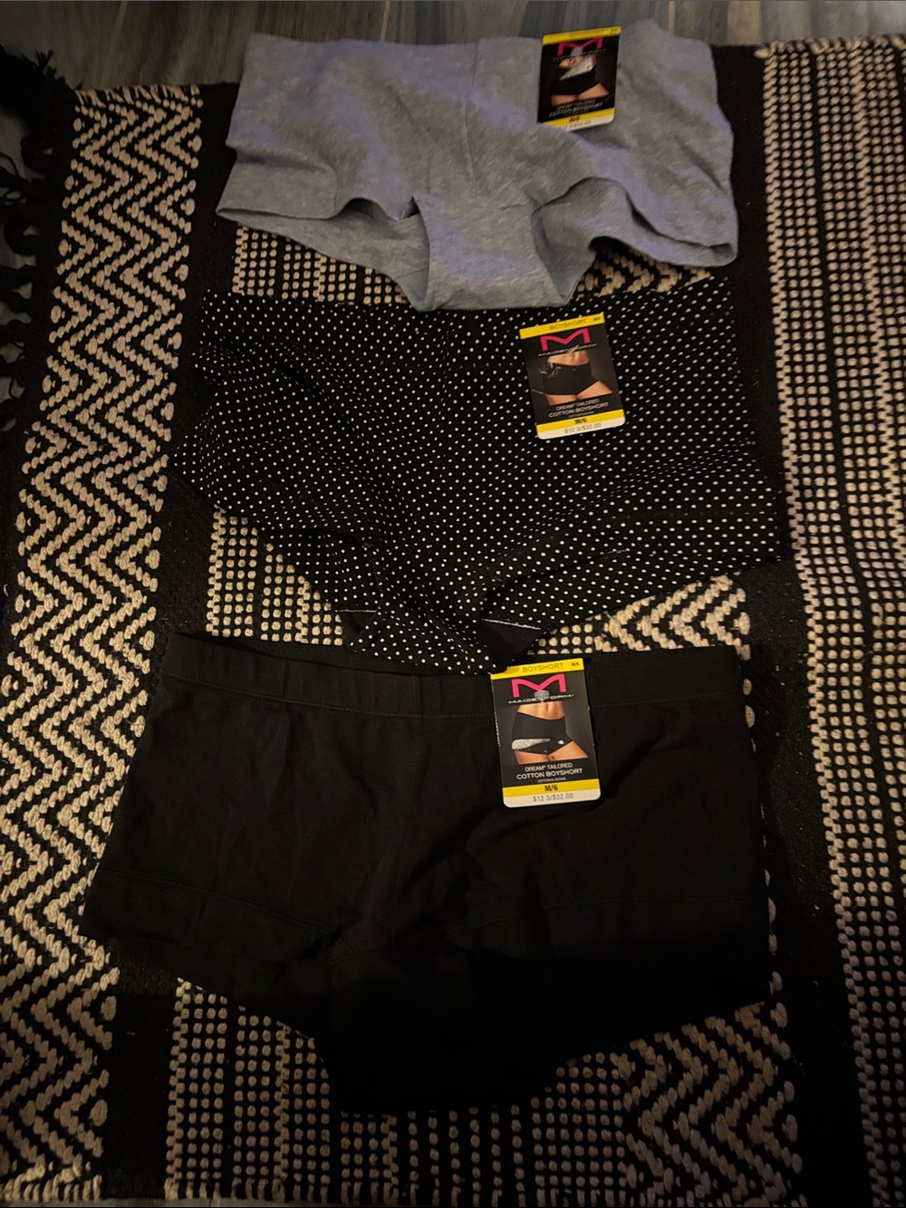 Maidenform Gray, Black & Black Polka Dot Women's Briefs Trio - Bundle of three